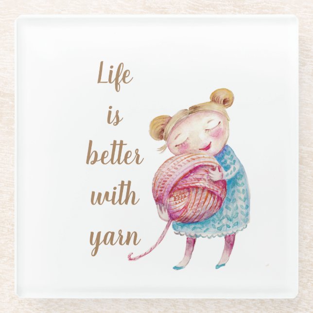 Sweet Yarn Lover Glass Coaster (Front)