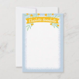 Sweet Yellow and Blue Floral Banner Stationery Invitation