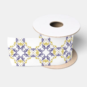 Sweet yellow and blue pattern  satin ribbon