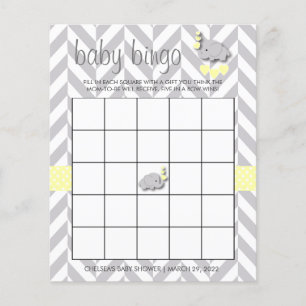 Sweet Yellow and Grey Elephant Baby Shower Bingo