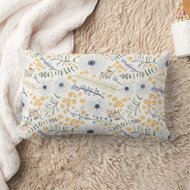 Sweet Yellow Blue Green Flowers Throw Pillow (Blanket)