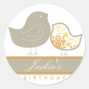 Sweet Yellow Damask Chicks Birthday Party Sticker