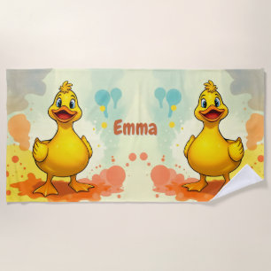 Sweet Yellow Duck Beach Towel – Personalized Name