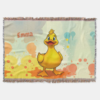 Sweet Yellow Duck Throw Blanket –Personalized Name