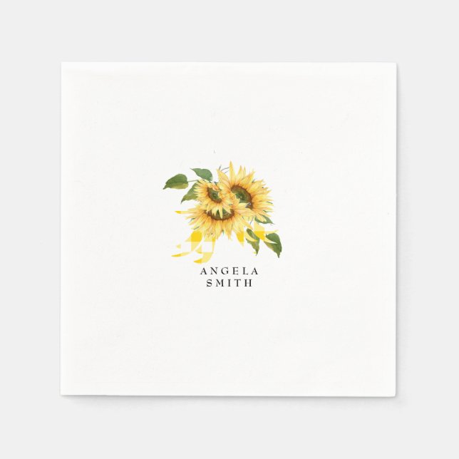 Sweet Yellow Gingham Sunflower Baby Shower  Napkin (Front)