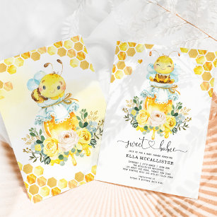 Sweet Yellow Gold Honey Bee Floral Baby Shower Invitation