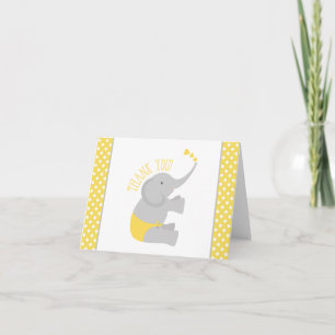 Sweet Yellow Grey Elephant Baby Shower Thank You Card