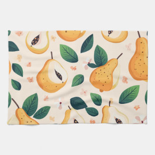 Sweet Yellow Pears and Green Leaves Fruit Pattern Kitchen Towel