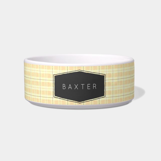 Sweet Yellow Plaid Personalized Pet Bowl (Front)