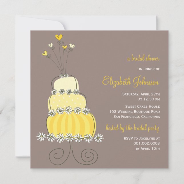 Sweet Yellow Wedding Cake Bridal Shower Invite (Front)