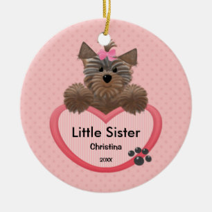 Sweet Yorkie Little Sister Christmas Ornament