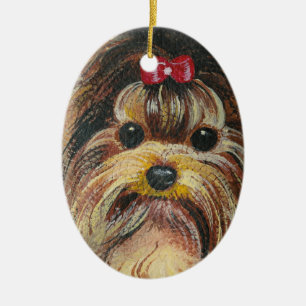 Sweet Yorkie Portrait Ceramic Ornament