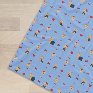 Sweet Yorkies Bows and Hearts - Blue - Fleece Blanket
