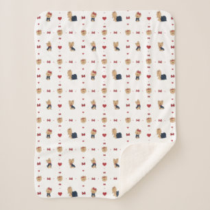Sweet Yorkies Bows and Hearts - White - Sherpa Blanket