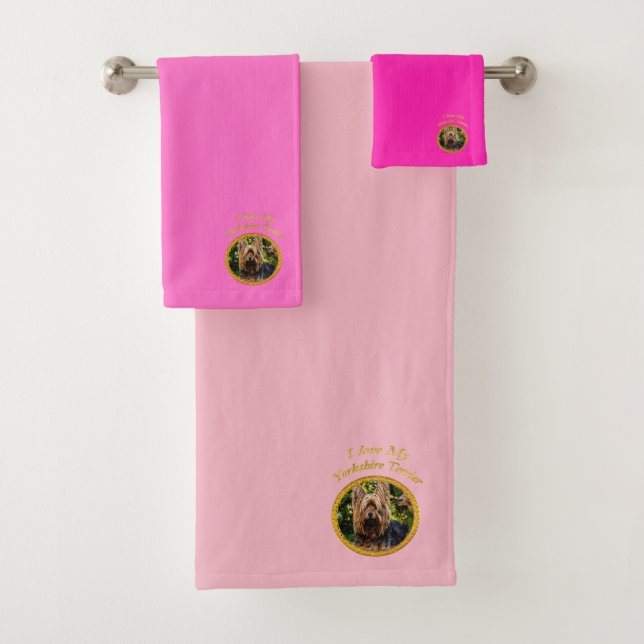 Sweet Yorkshire terrier small dog (pink) Bath Towel Set (Insitu)