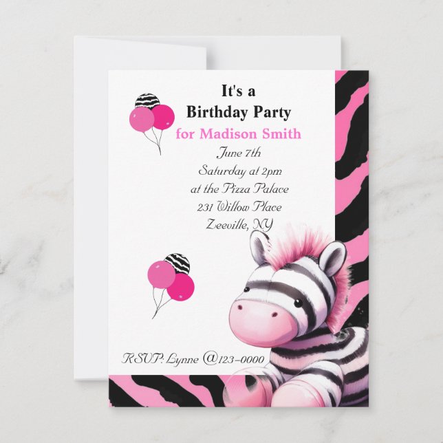 Sweet Zebra Invitation d'anniversaire (Devant)