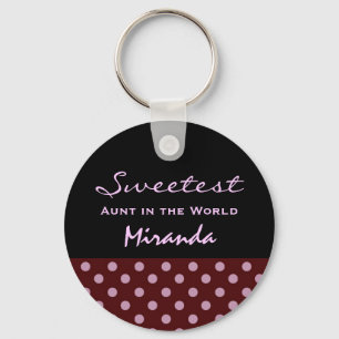 Sweetest AUNT in the World Polka Dot Pattern Z60A Keychain