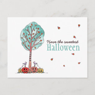 Sweetest Candy Corn Tree Halloween Postcard