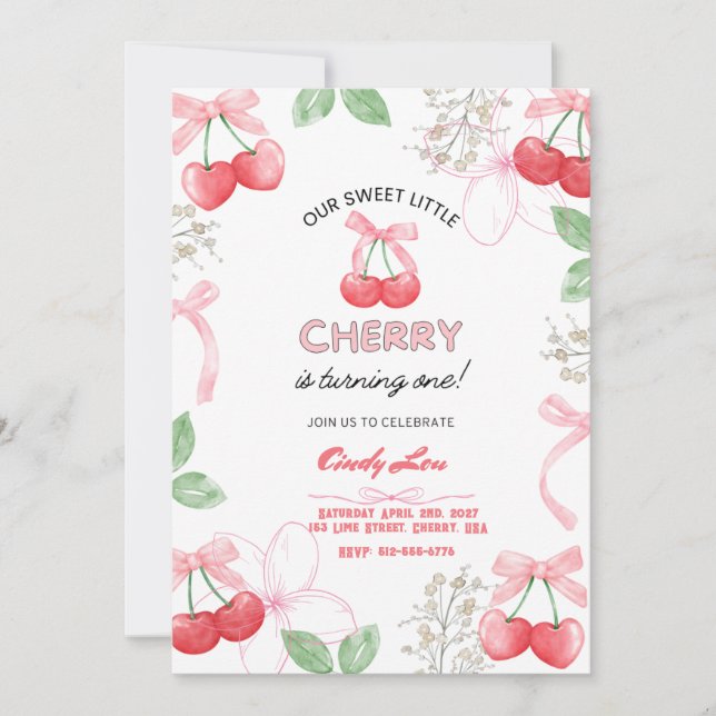 Sweetest Cherry 1st Custom Digital  Invitation (Front)
