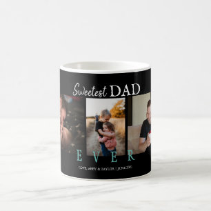 SWEETEST DAD EVER CUSTOM 3 PHOTOS COFFEE MUG