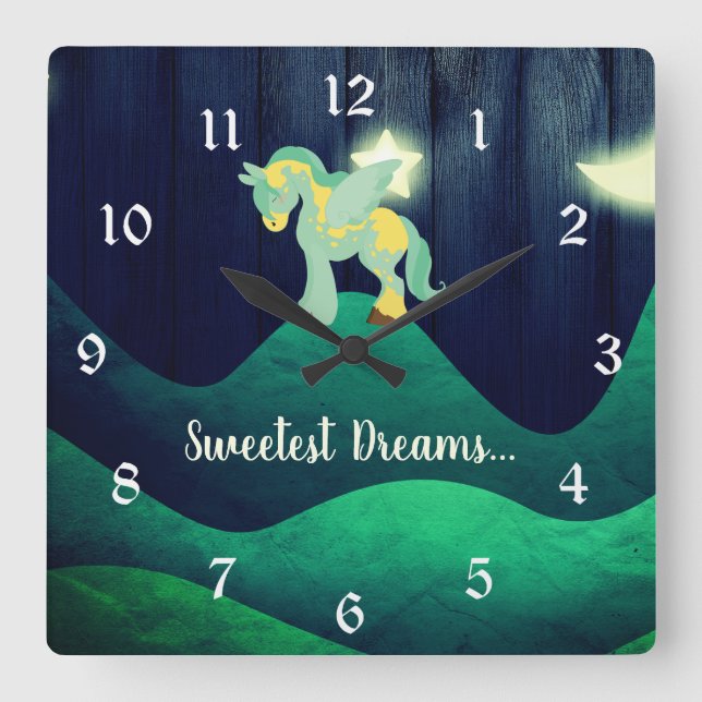 Sweetest Dreams ~ Cute Sleeping Pegasus Horse Square Wall Clock (Front)