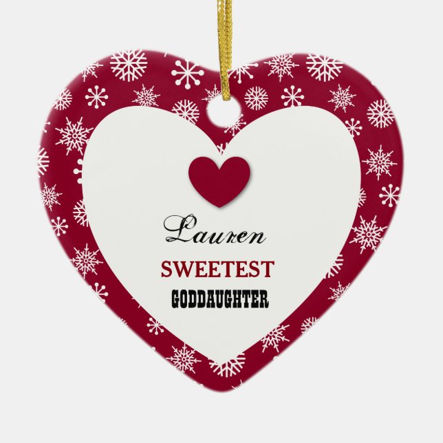Sweetest Goddaughter Snowflake Pattern Heart Z09 Ceramic Ornament (Front)