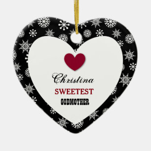 Sweetest Godmother Black White Snowflakes Q07A Ceramic Ornament