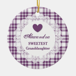 Sweetest Granddaughter Lace Purple Plaid V8 Ceramic Ornament