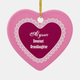 Sweetest Granddaughter Lace with Hues of Pink V2 Ceramic Ornament