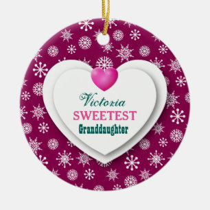Sweetest Granddaughter Maroon Snowflakes A12 Ceramic Ornament