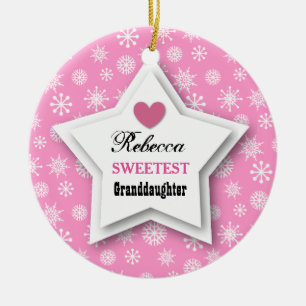 Sweetest Granddaughter Pink White Snowflakes C09 Ceramic Ornament