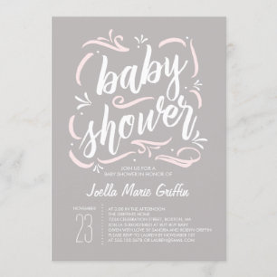 Sweetest Grey and Pink Baby Shower Invitation