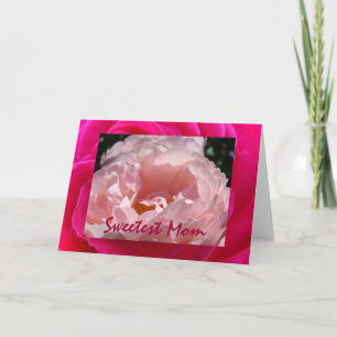 Sweetest Mom greeting gift cards Pink Rose Flower