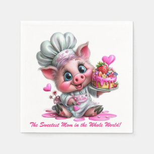 Sweetest Mom Pig Chef Party Napkins