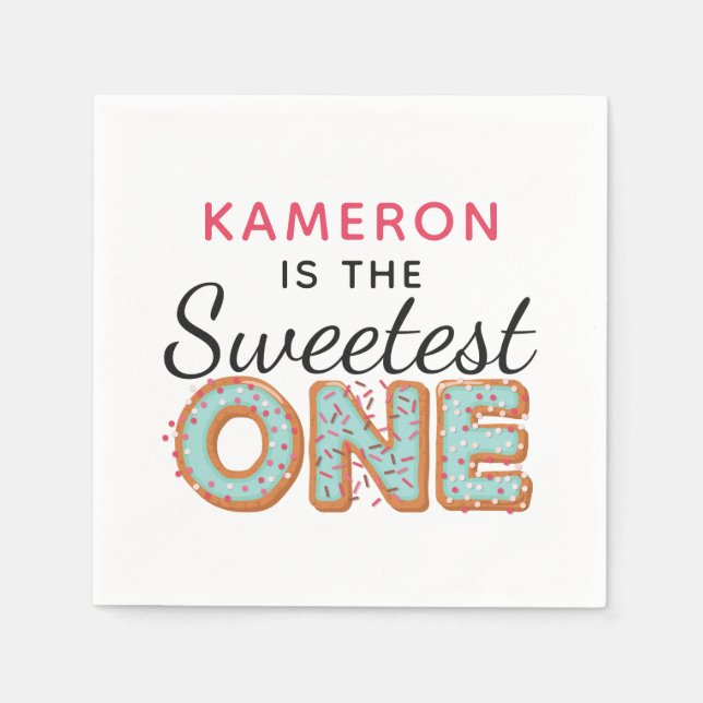SWEETEST ONE Blue Iced Doughnuts Baby First Birthd Napkin (Front)