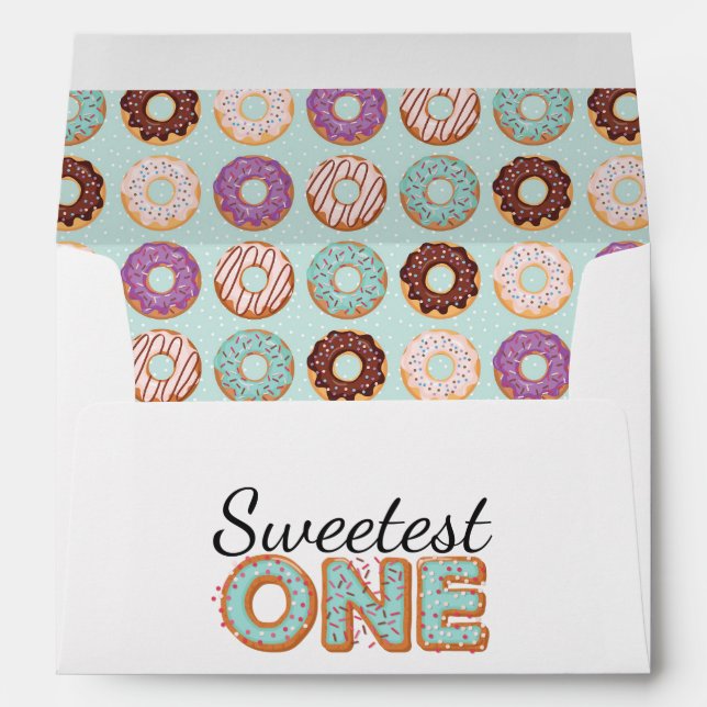 SWEETEST ONE Blue Iced Doughnuts First Birthday Pa Envelope (Back (Bottom))