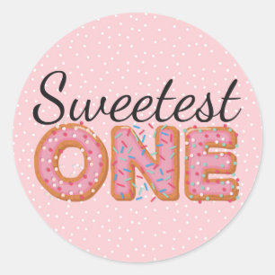 SWEETEST ONE Pink Iced Doughnuts Baby First Birthd Classic Round Sticker