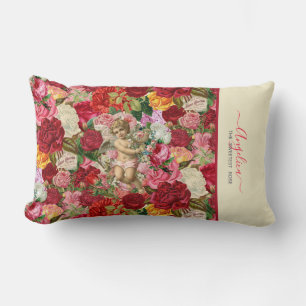 Sweetest Rose Vintage Cherub and Roses Pattern Lumbar Pillow