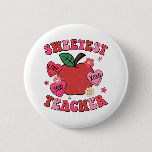 Sweetest Teacher Valentines Day Hearts 2 Inch Round Button