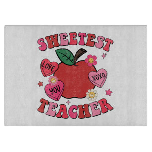 Sweetest Teacher Valentines Day Hearts Cutting Board