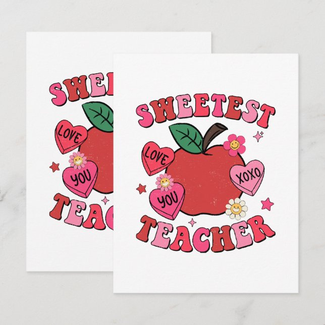 Sweetest Teacher Valentines Day Hearts Enclosure Card (Front/Back)