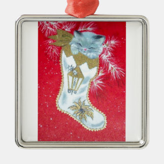 Sweetest Vintage Christmas Kitten Metal Ornament