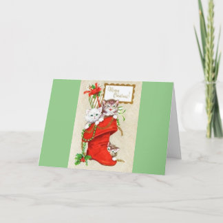 Sweetest Vintage Christmas Kittens Holiday Card