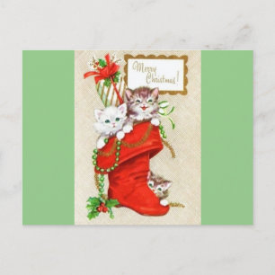 Sweetest Vintage Christmas Kittens Holiday Postcard