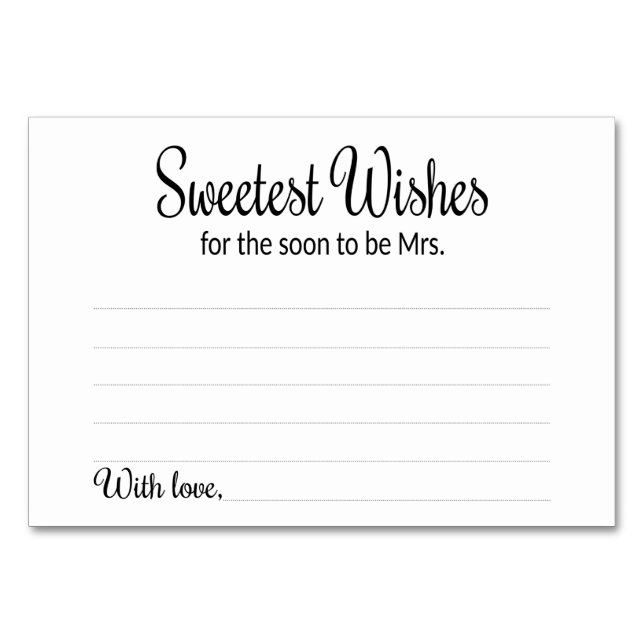 Sweetest Wishes for the Soon to Be Mrs Advice Card (Front)