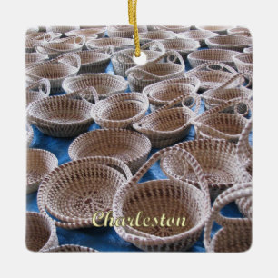 Sweetgrass Baskets at Market in Charleston, SC Ceramic Ornament