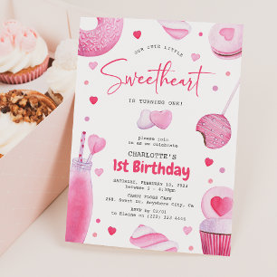 Sweetheart 1st Birthday Pink Sweet Treats Invitation
