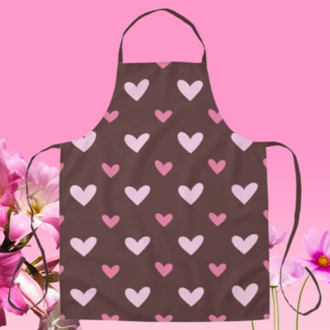 Sweetheart Apron – Pink Hearts on Chocolate Brown (Creator Uploaded)