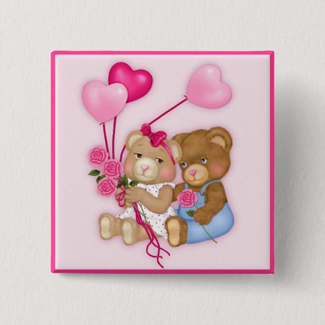 Sweetheart Bears 2 Inch Square Button (Front)