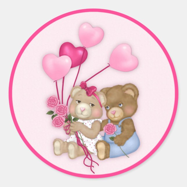 Sweetheart Bears Classic Round Sticker (Front)